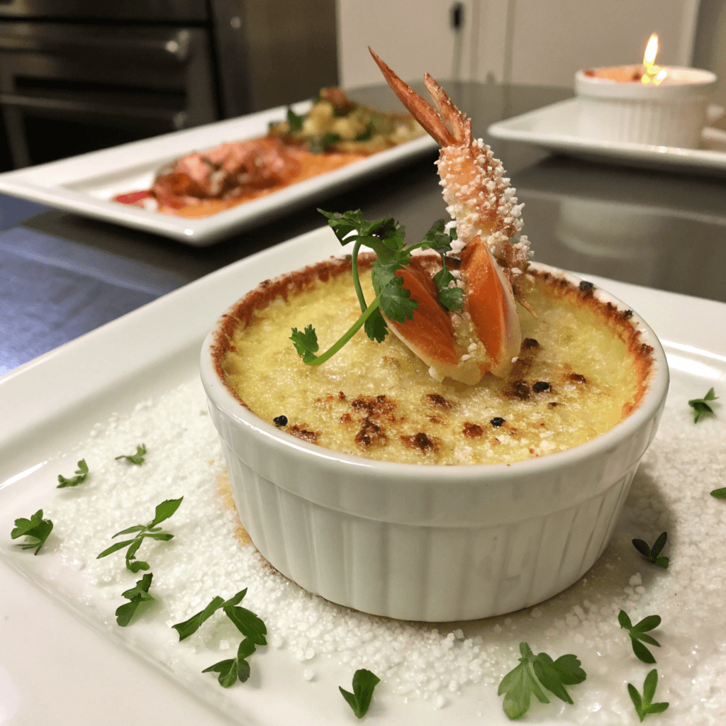 "Savory Crab Brulee with Caramelized Topping