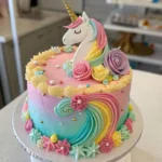 Colorful Unicorn Cake with Rainbow Decorations