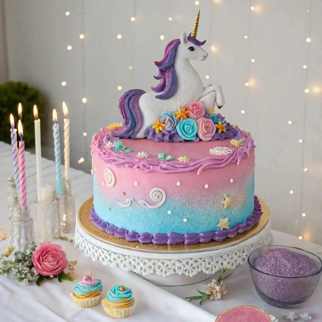 Whimsical Unicorn Cake with Pastel Frosting