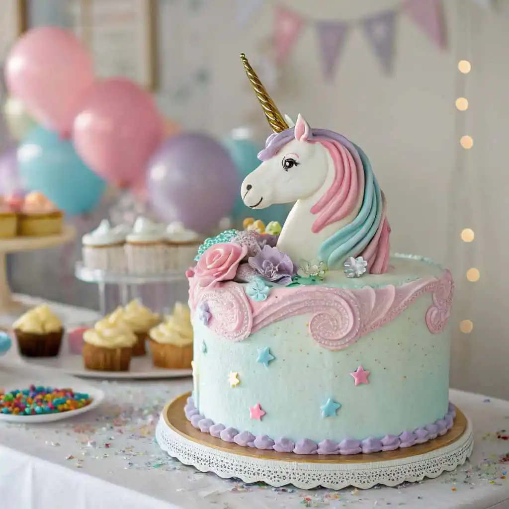 Vibrant Unicorn Cake with Rainbow Colors